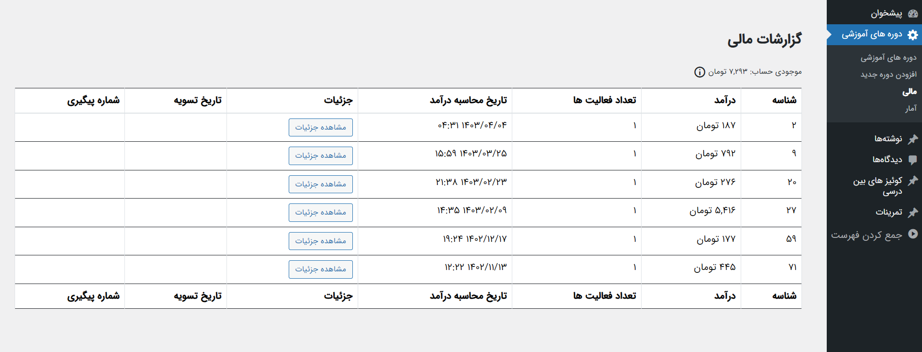 لیست درآمد